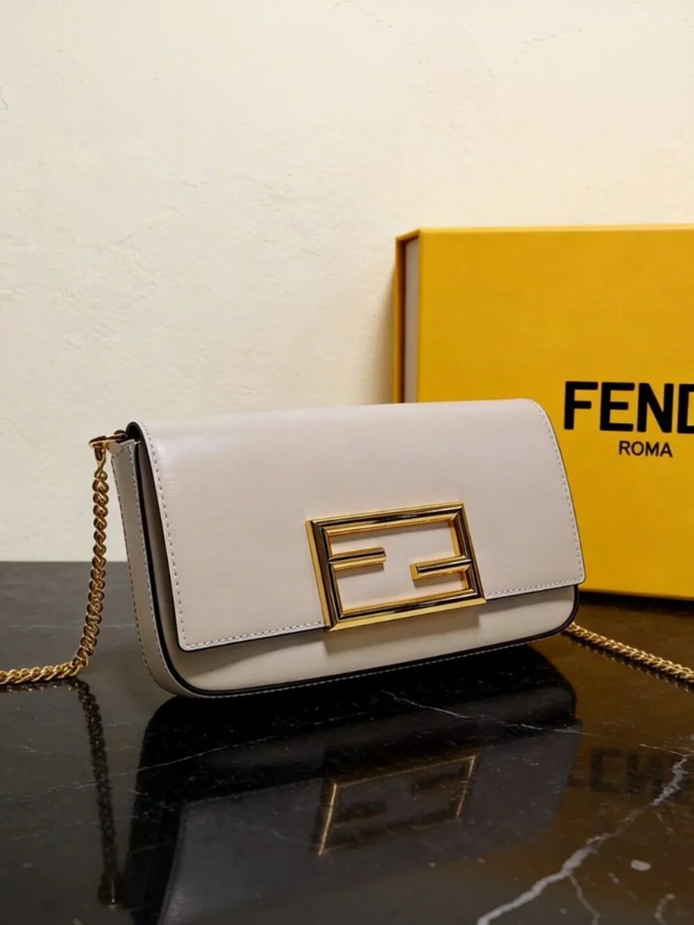 Fendi Medium Leather Shoulder Bag White